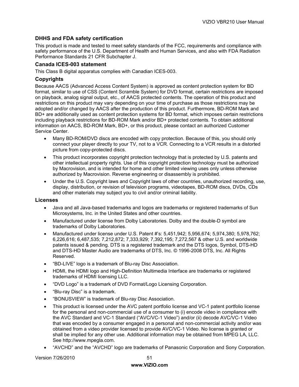 Vizio VBR210 User Manual | Page 51 / 55