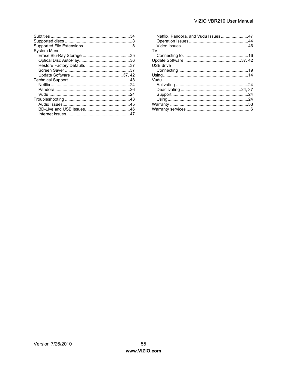Vizio VBR210 User Manual | Page 55 / 55