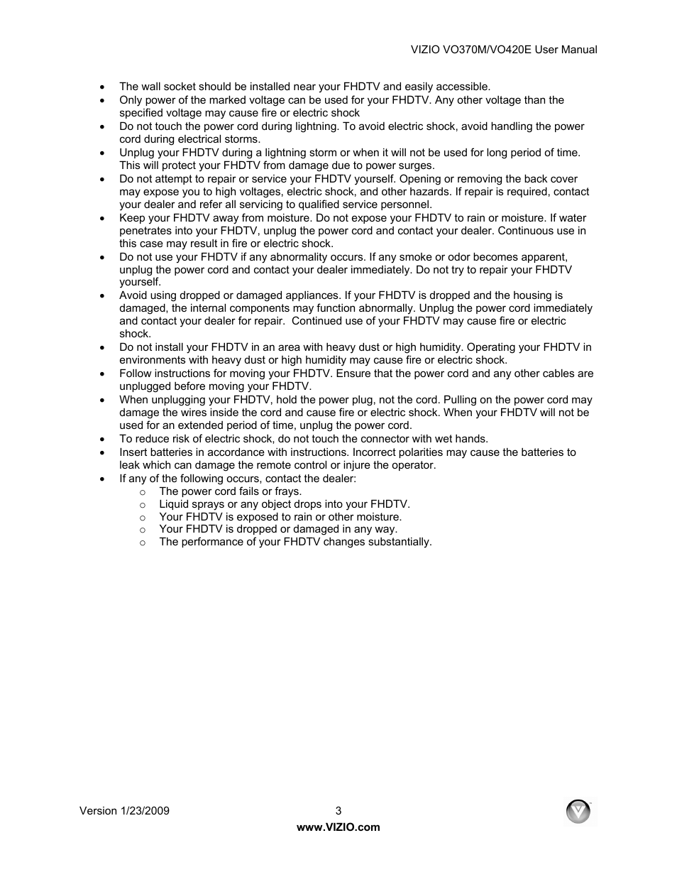 Vizio VO420E User Manual | Page 3 / 67