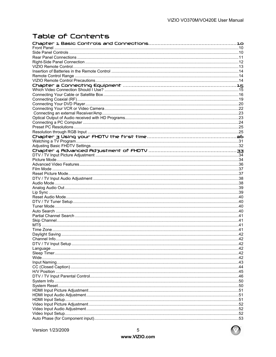 Vizio VO420E User Manual | Page 5 / 67