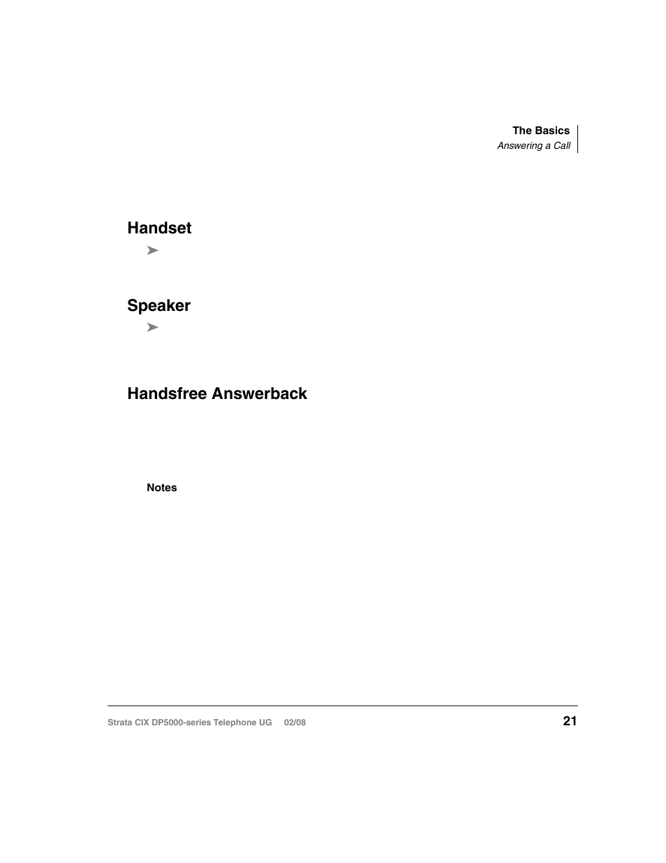 Answering a call, Handset, Speaker | Handsfree answerback, Handset speaker handsfree answerback | Vizio STRATA DP5000 User Manual | Page 37 / 140