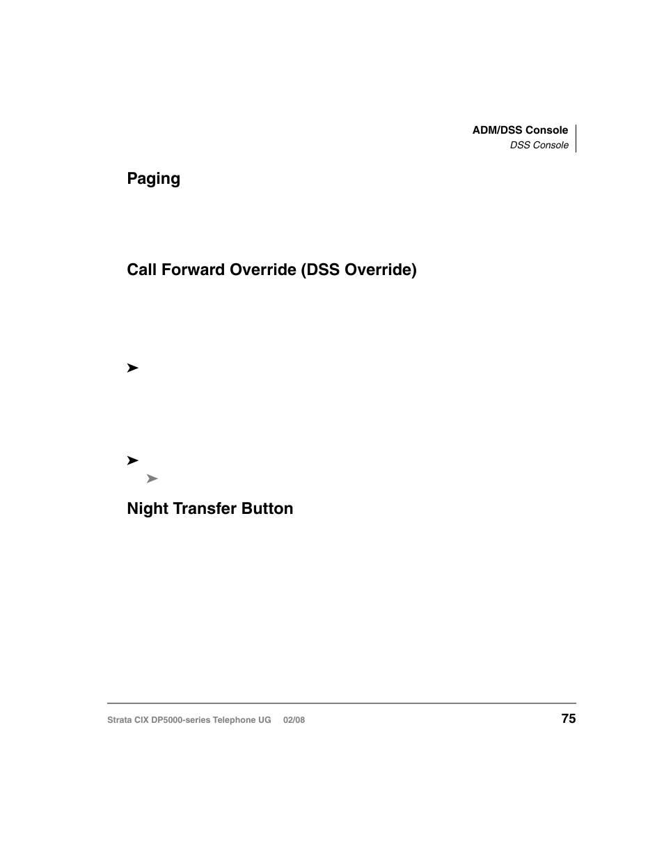 Paging, Call forward override (dss override), Night transfer button | Vizio STRATA DP5000 User Manual | Page 91 / 140