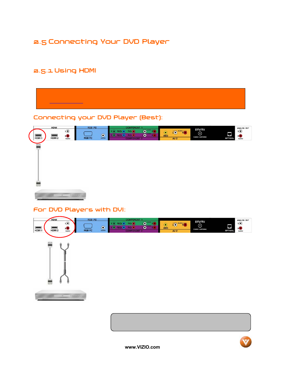 5 connecting your dvd player, 1 using hdmi | Vizio VX42L User Manual | Page 20 / 57