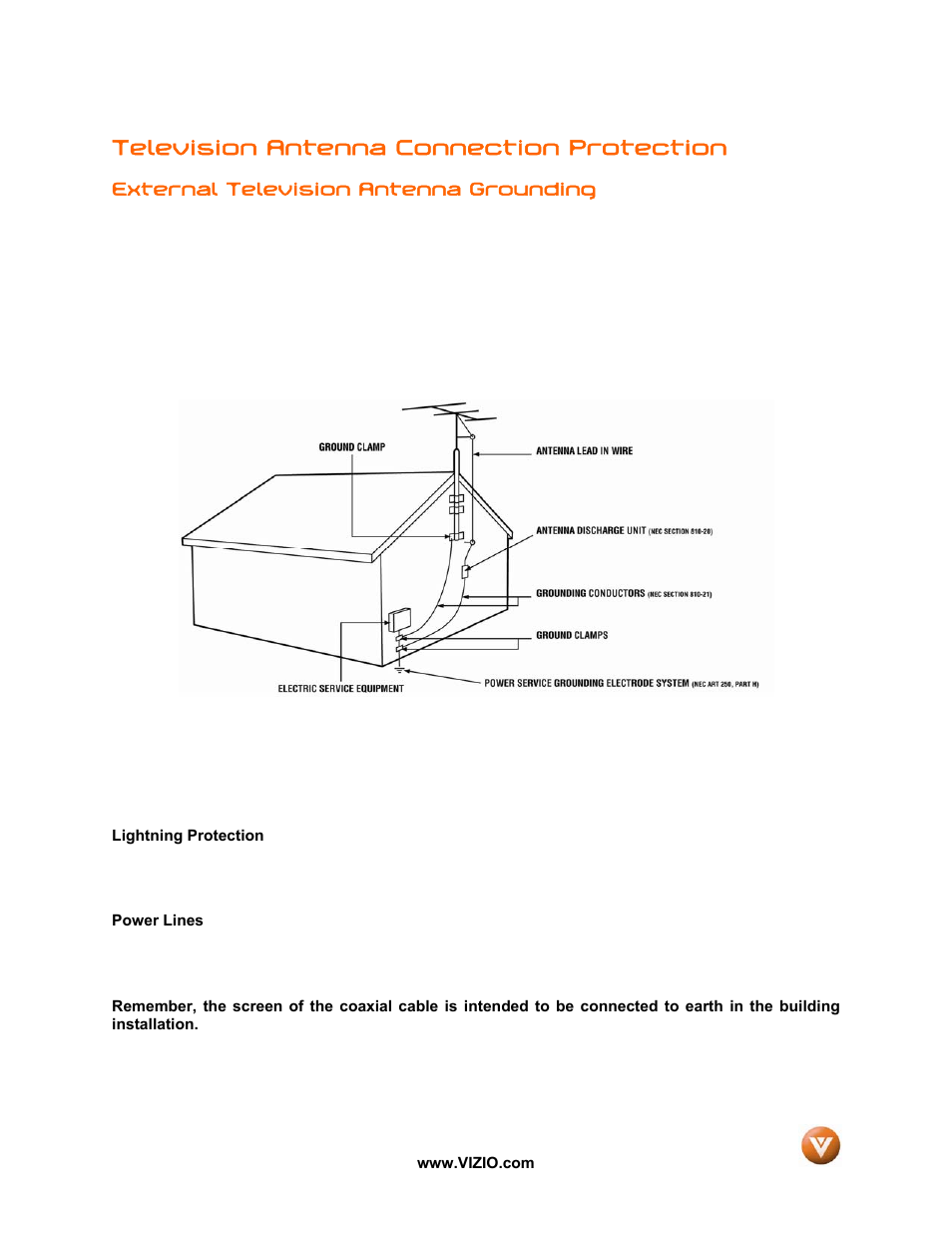 Television antenna connection protection | Vizio VX42L User Manual | Page 3 / 57