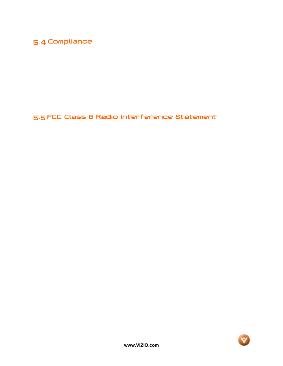 4 compliance, 5 fcc class b radio interference statement, Compliance | Vizio VX42L User Manual | Page 53 / 57