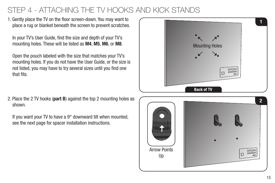 Step 4 - attaching the tv hooks and kick stands | Vizio XMF1000 User Manual | Page 17 / 24