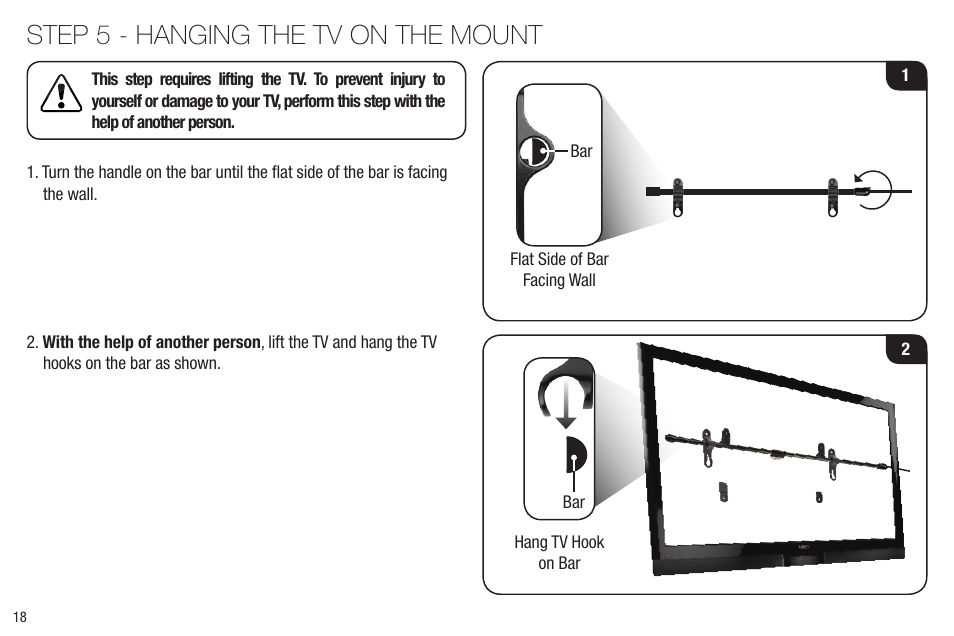 Step 5 - hanging the tv on the mount | Vizio XMF1000 User Manual | Page 20 / 24