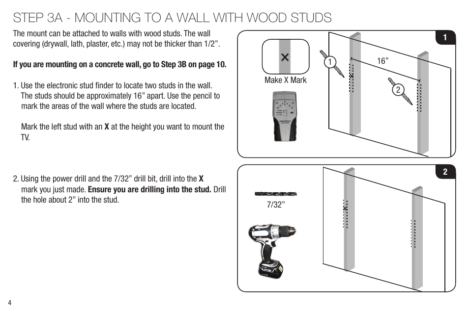 Step 3a - mounting to a wall with wood studs | Vizio XMF1000 User Manual | Page 6 / 24