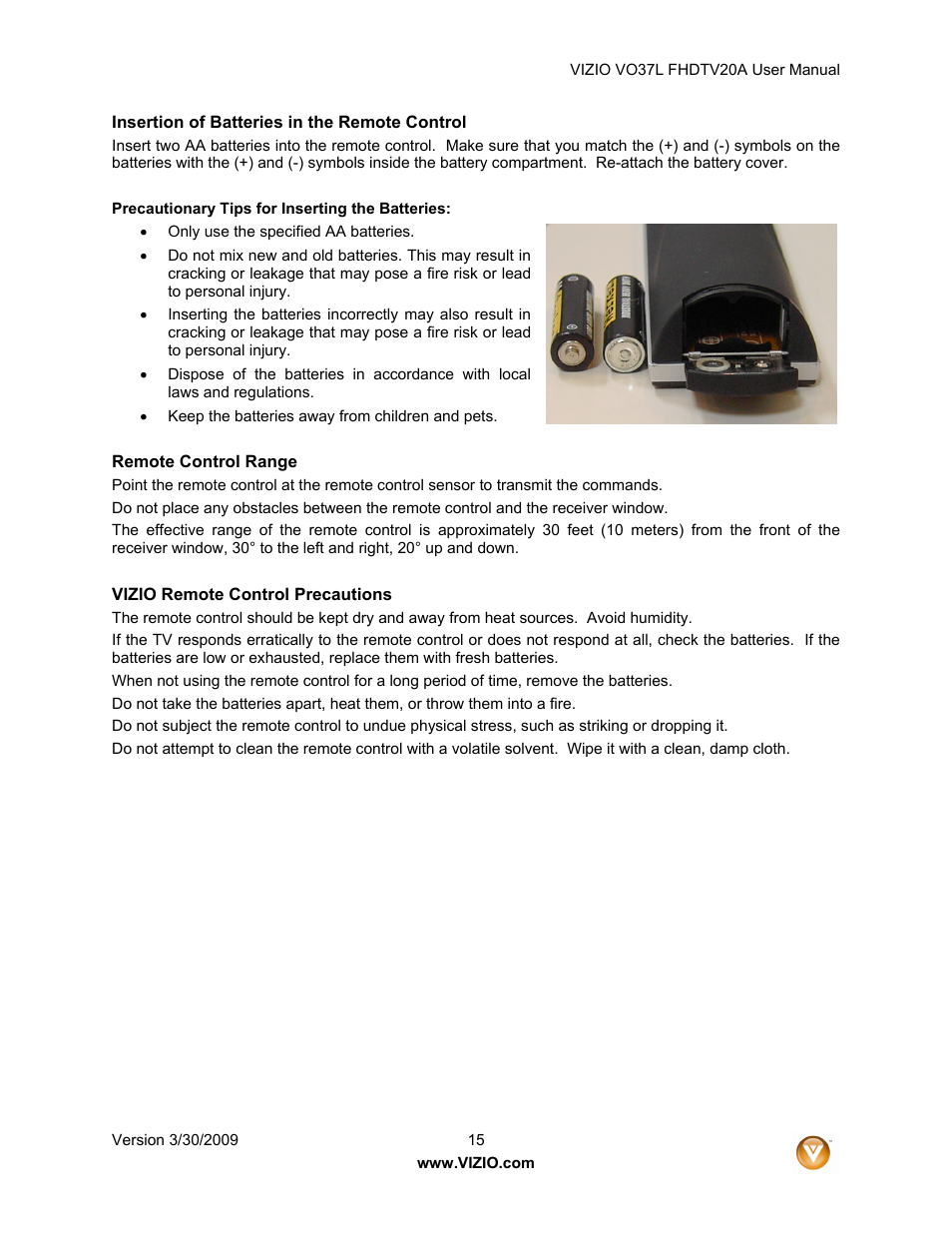 Vizio VO37L 20A User Manual | Page 15 / 57