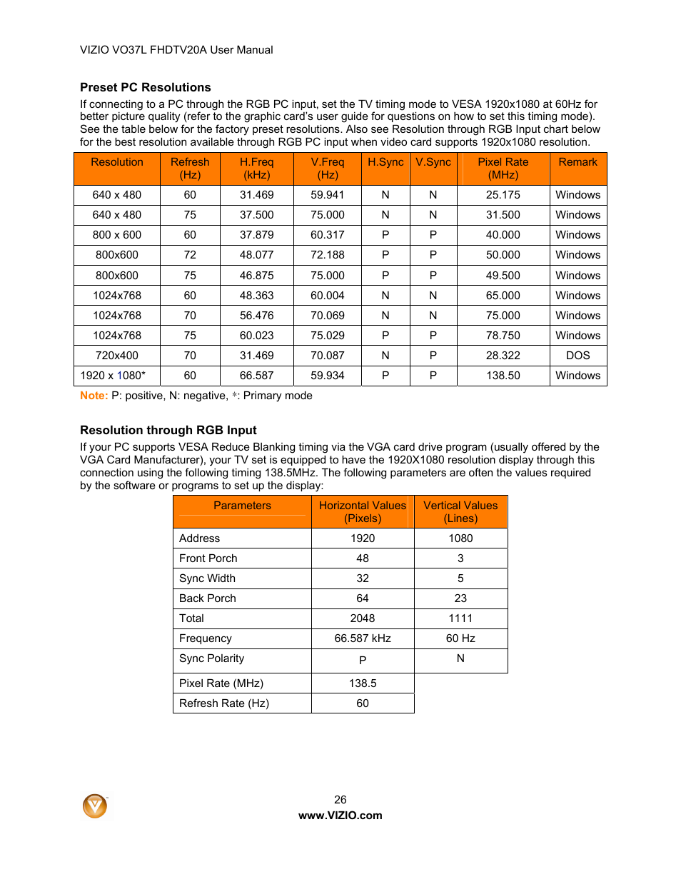 Vizio VO37L 20A User Manual | Page 26 / 57