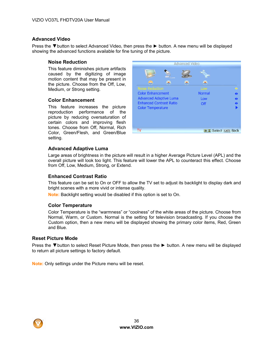 Vizio VO37L 20A User Manual | Page 36 / 57