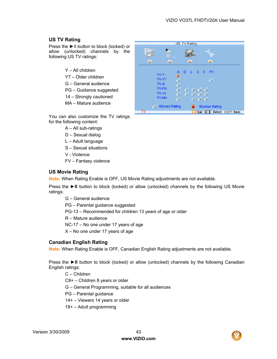 Vizio VO37L 20A User Manual | Page 43 / 57