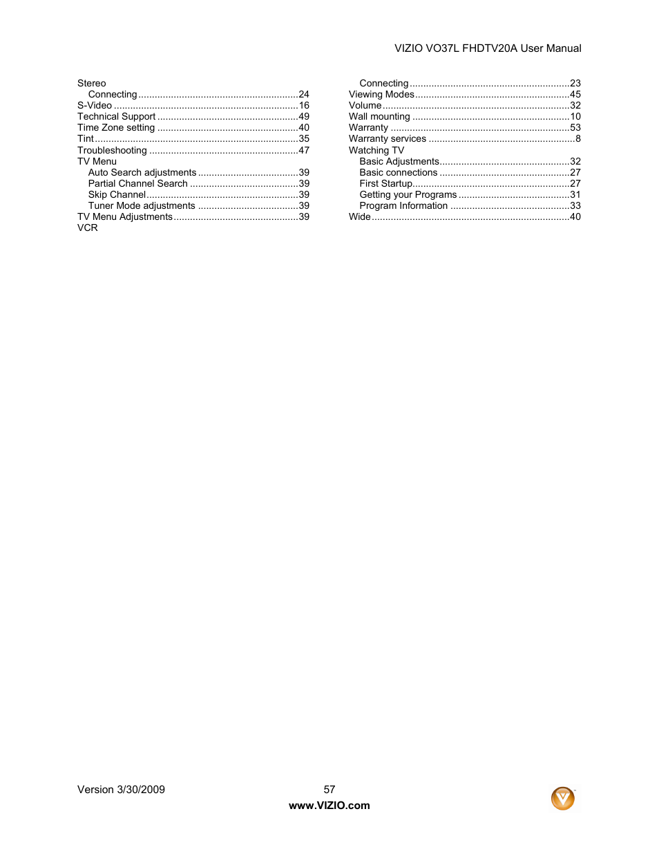 Vizio VO37L 20A User Manual | Page 57 / 57