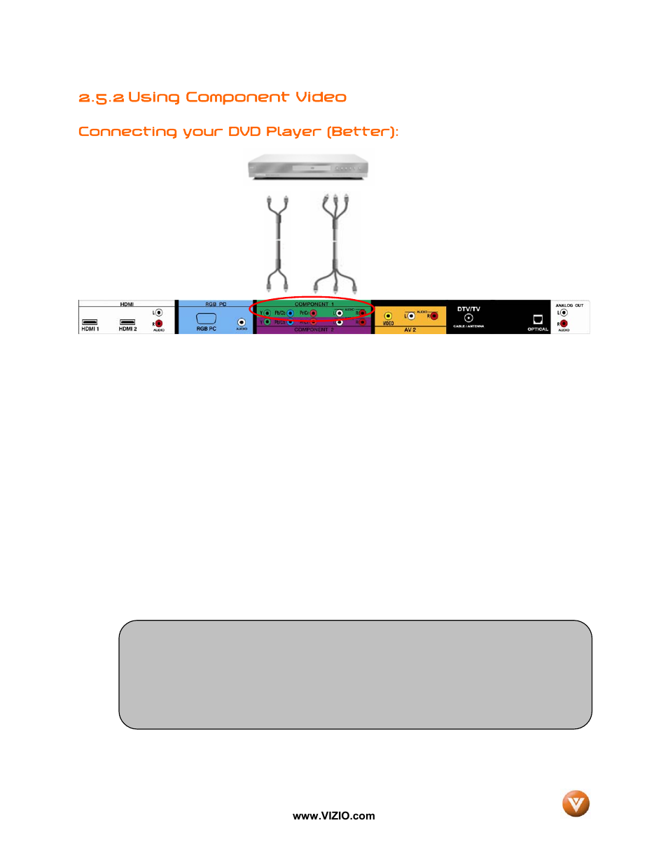 2 using component video | Vizio VW42L User Manual | Page 20 / 57