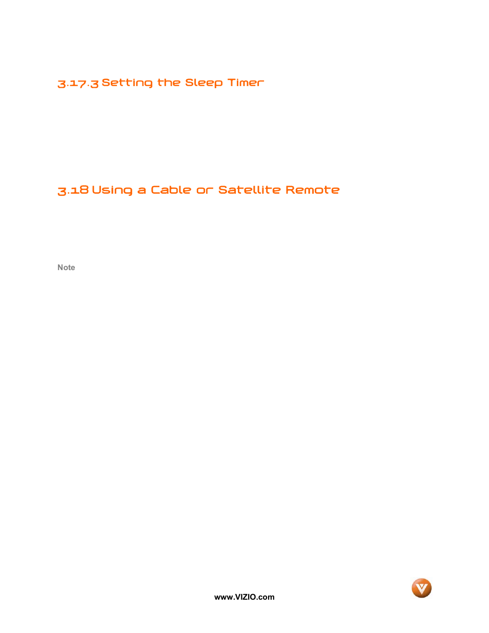 3 setting the sleep timer, 18 using a cable or satellite remote | Vizio VW42L User Manual | Page 49 / 57