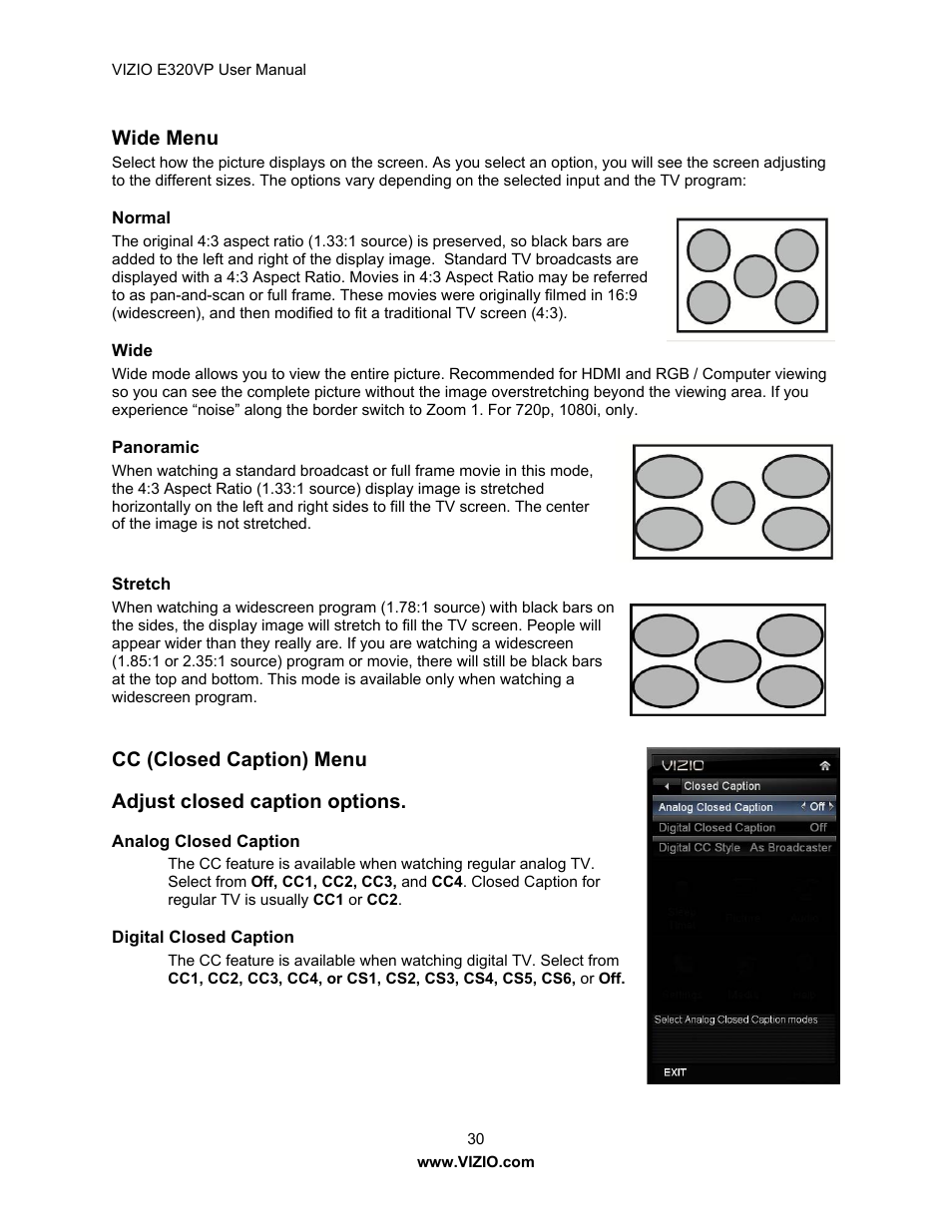 Wide menu | Vizio E320VP User Manual | Page 30 / 50
