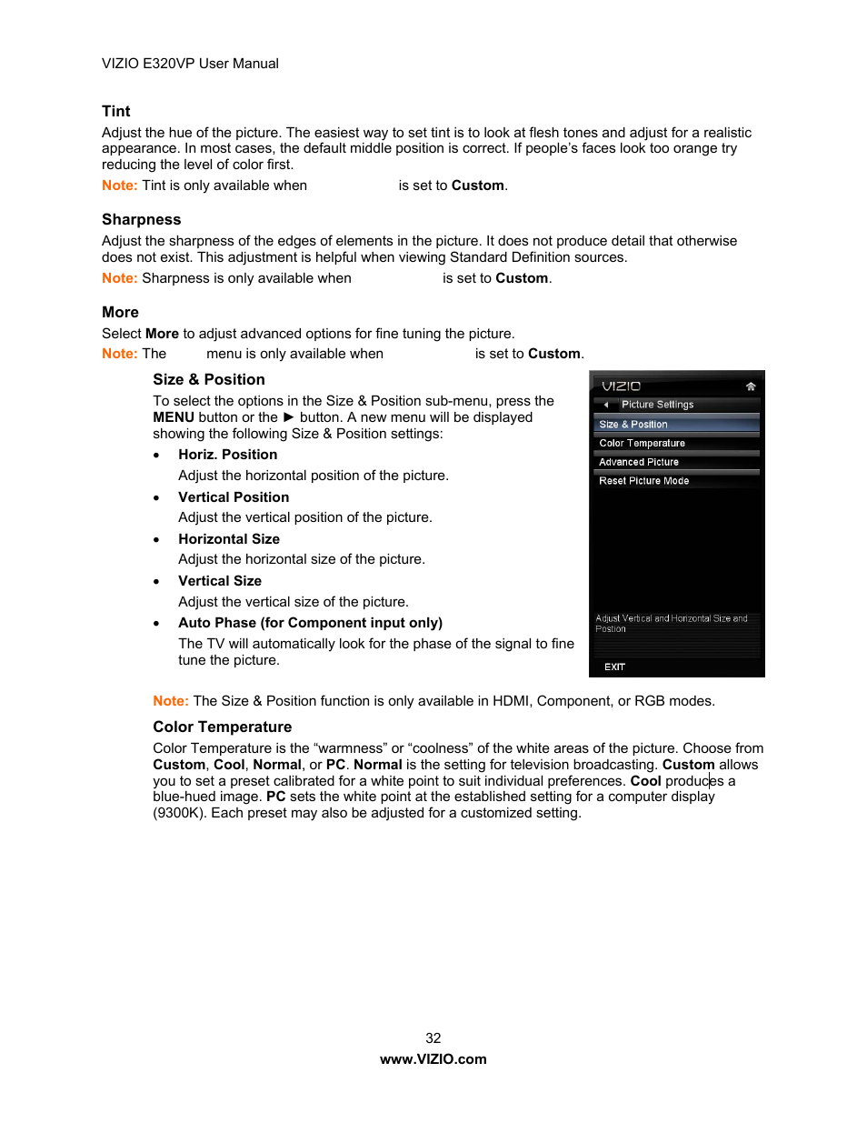 Vizio E320VP User Manual | Page 32 / 50