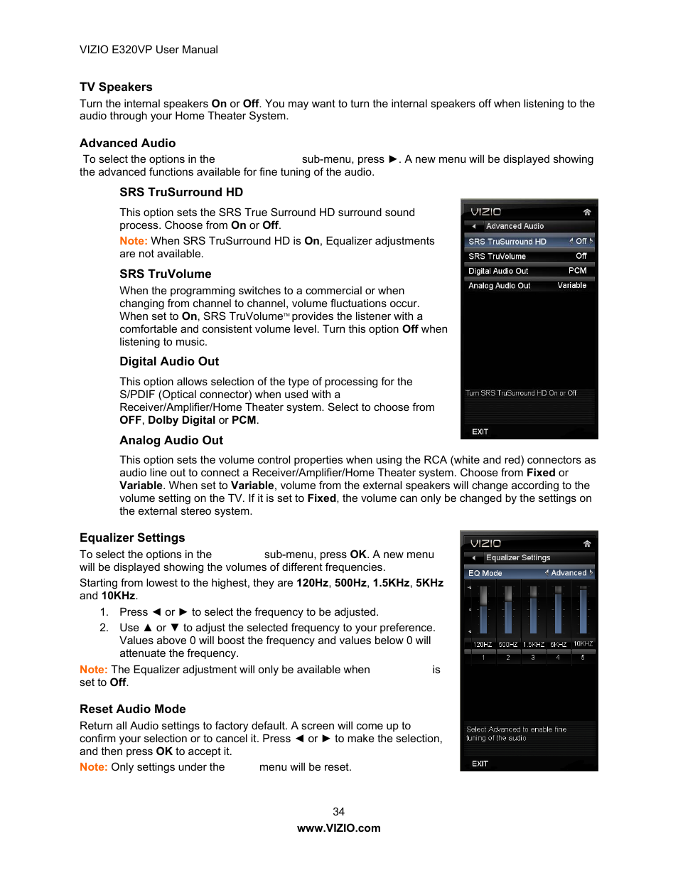Vizio E320VP User Manual | Page 34 / 50