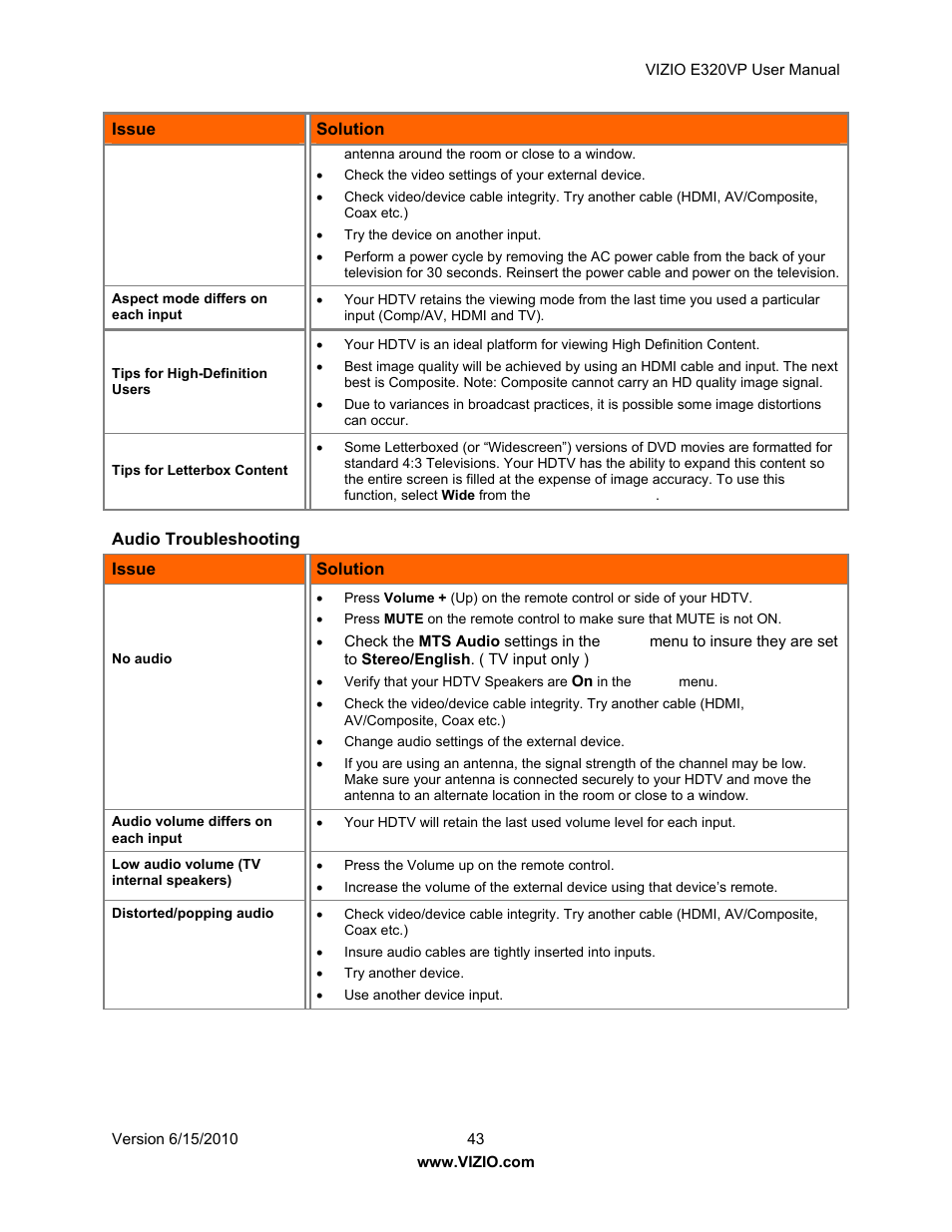 Vizio E320VP User Manual | Page 43 / 50
