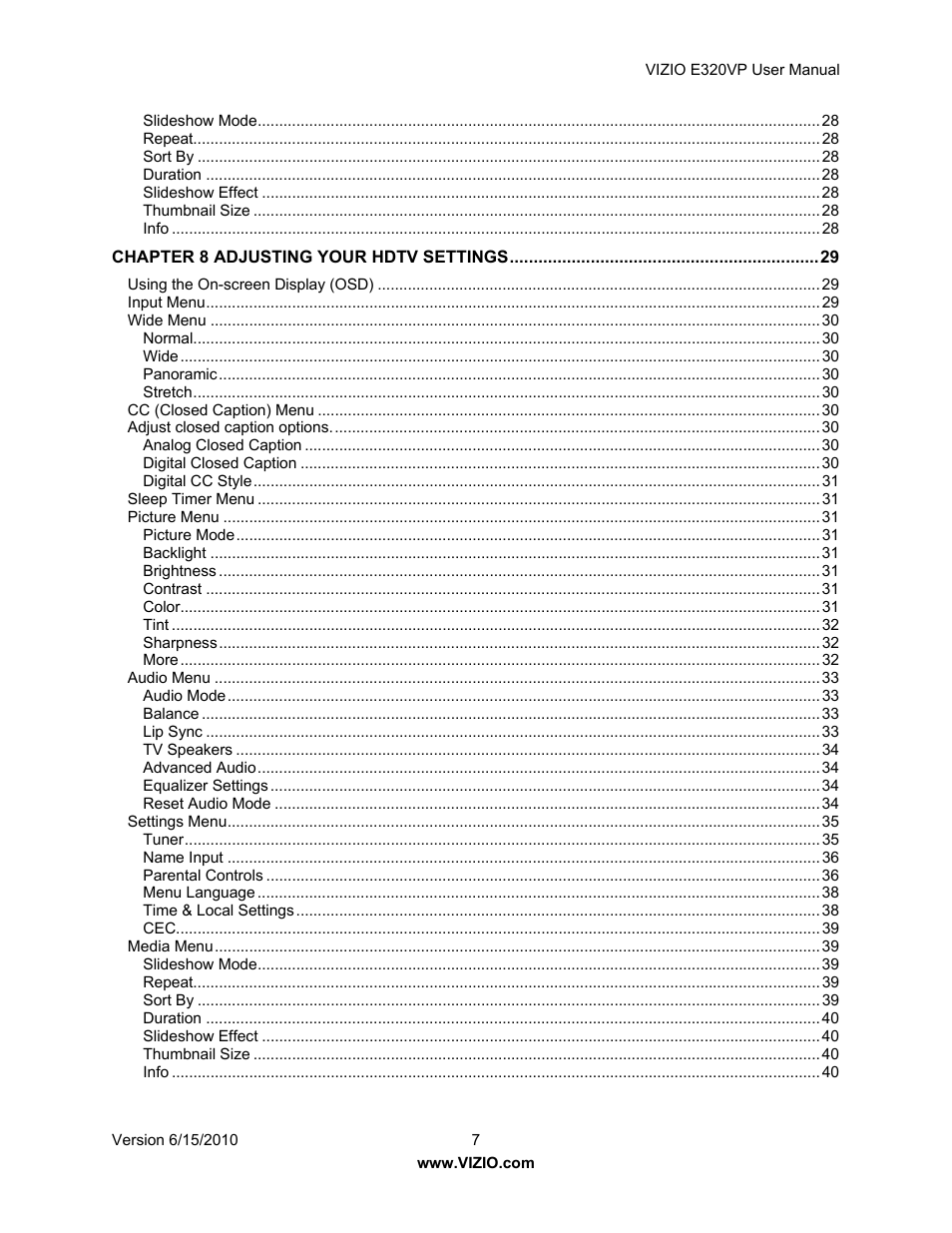 Vizio E320VP User Manual | Page 7 / 50