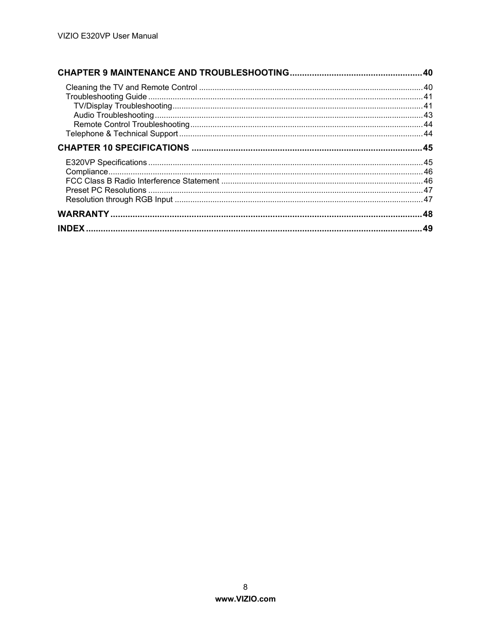 Vizio E320VP User Manual | Page 8 / 50