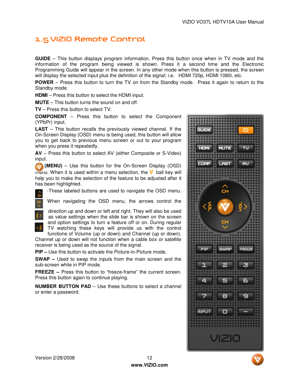 Vizio VO37L HDTV10A User Manual | Page 12 / 76