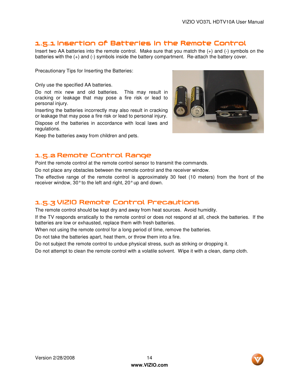 Vizio VO37L HDTV10A User Manual | Page 14 / 76