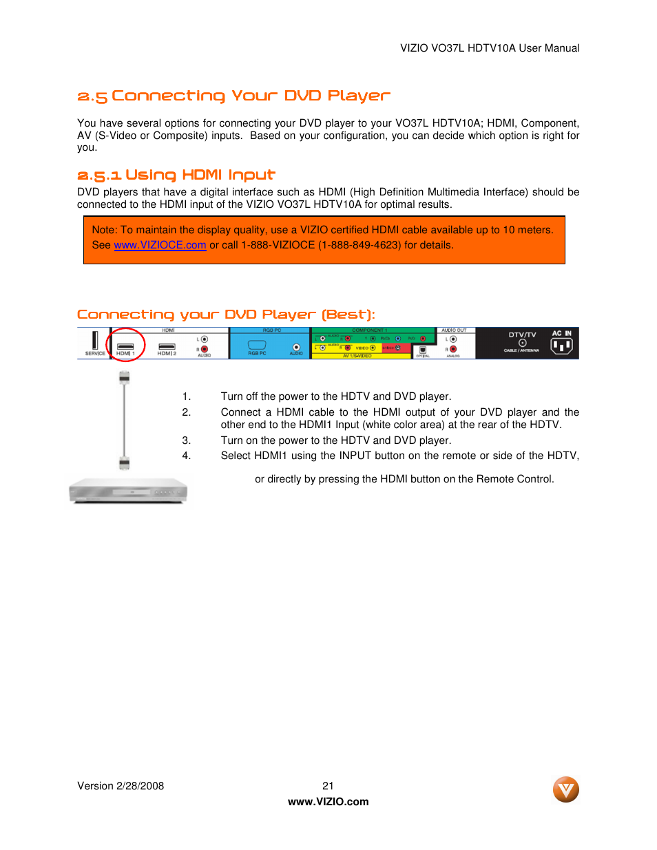 Vizio VO37L HDTV10A User Manual | Page 21 / 76