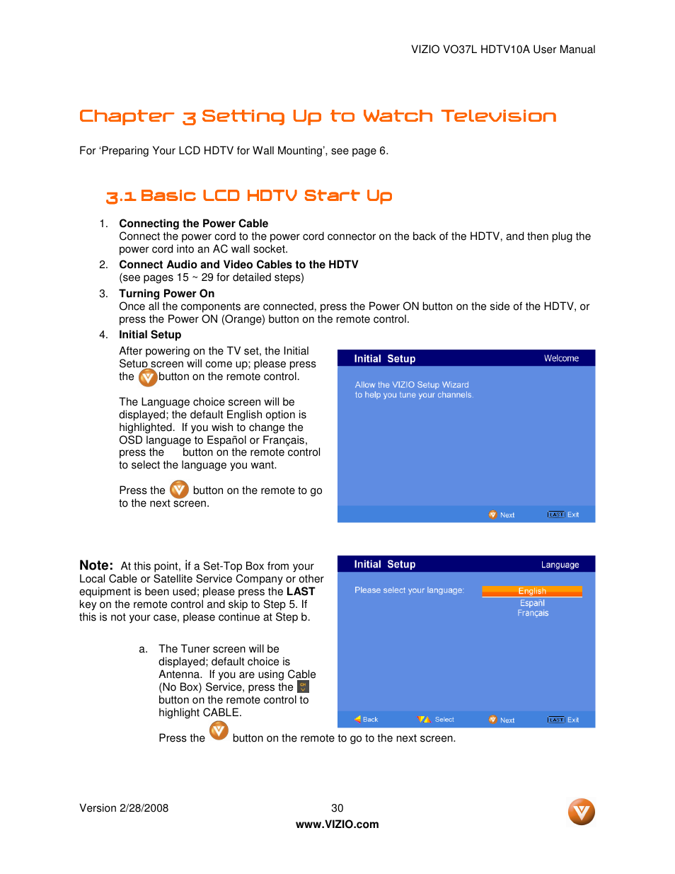 Chapter 3 | Vizio VO37L HDTV10A User Manual | Page 30 / 76