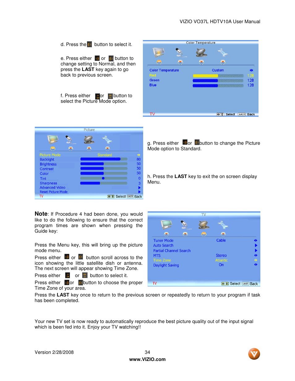 Vizio VO37L HDTV10A User Manual | Page 34 / 76