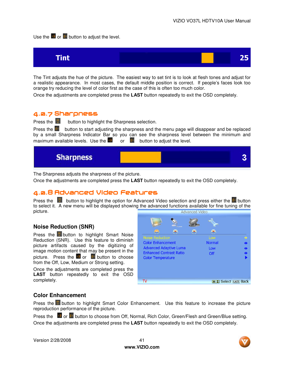 7 sharpness sharpness sharpness sharpness | Vizio VO37L HDTV10A User Manual | Page 41 / 76