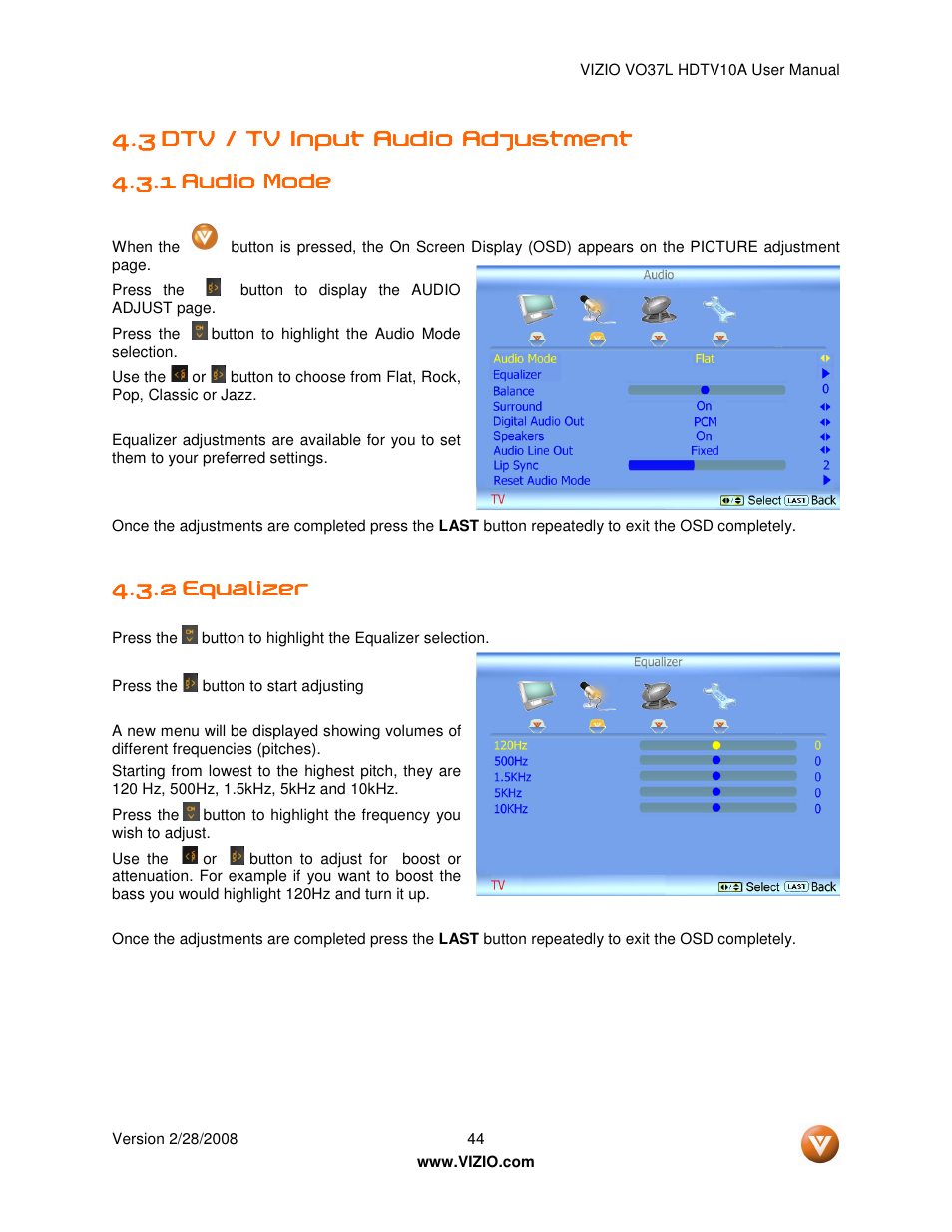 Vizio VO37L HDTV10A User Manual | Page 44 / 76