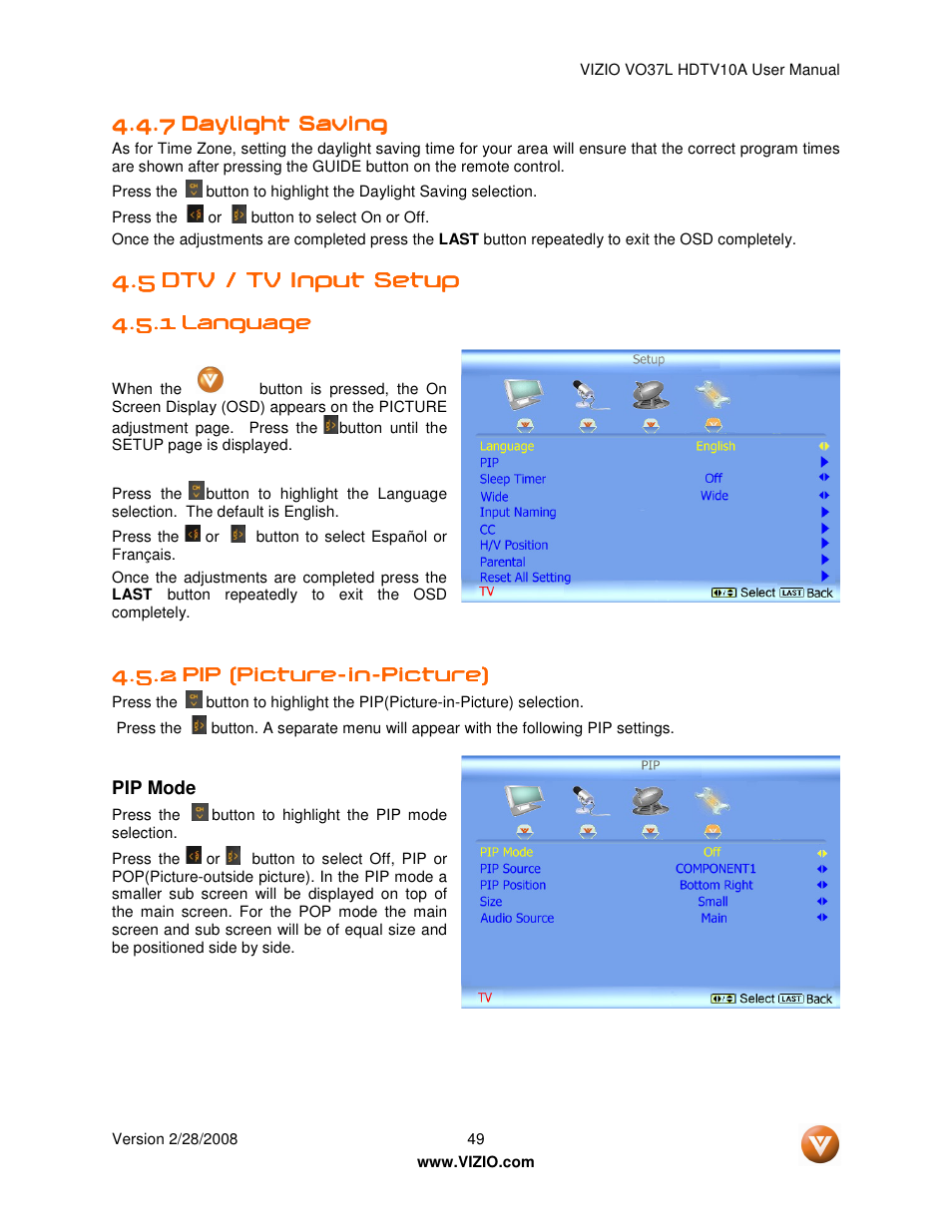 Vizio VO37L HDTV10A User Manual | Page 49 / 76