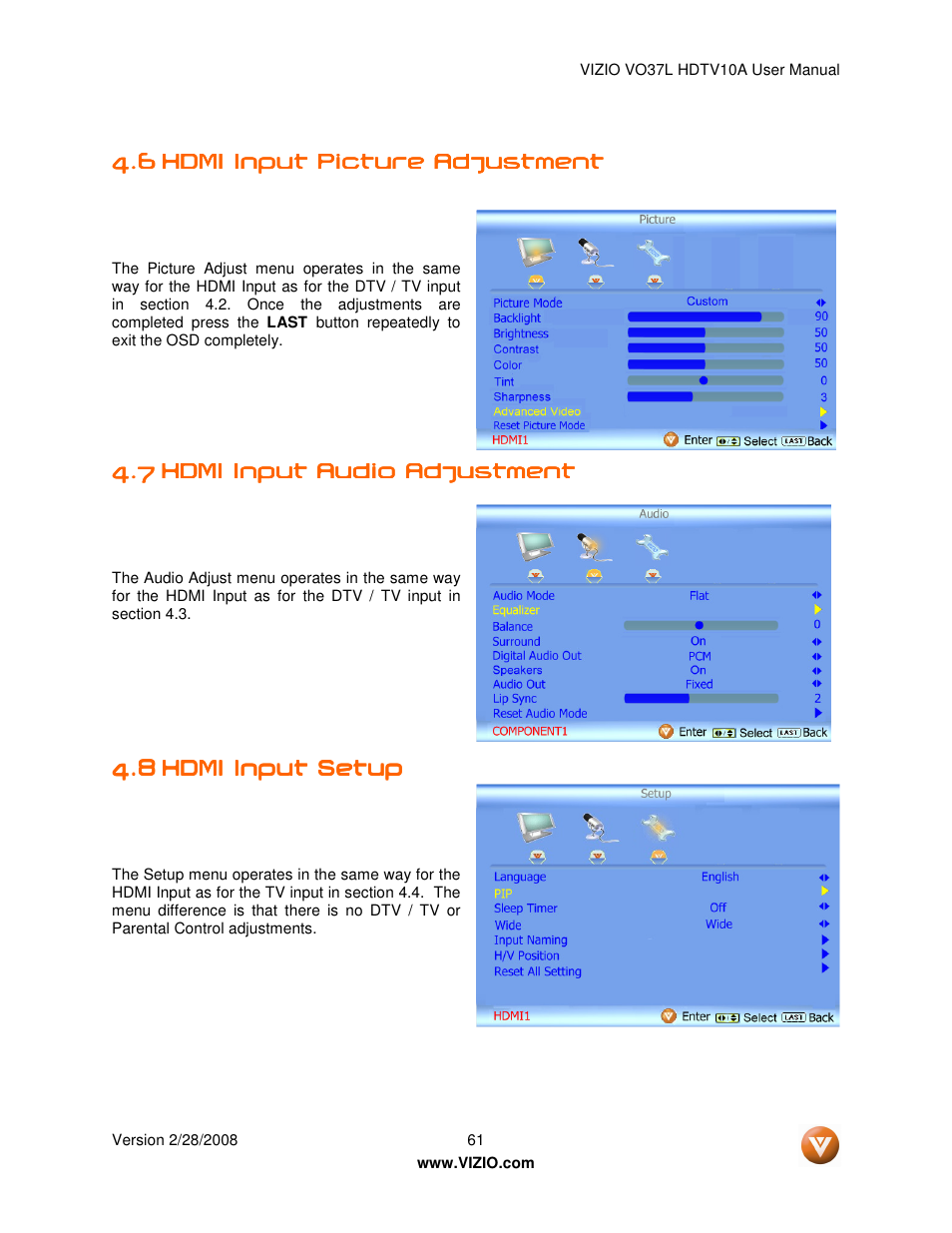 Vizio VO37L HDTV10A User Manual | Page 61 / 76