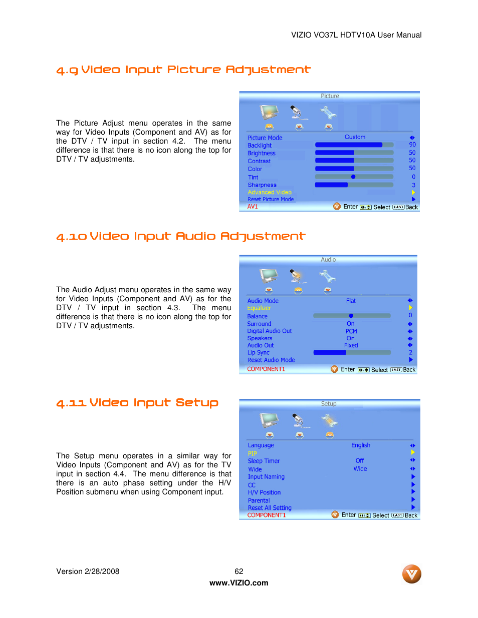 Vizio VO37L HDTV10A User Manual | Page 62 / 76