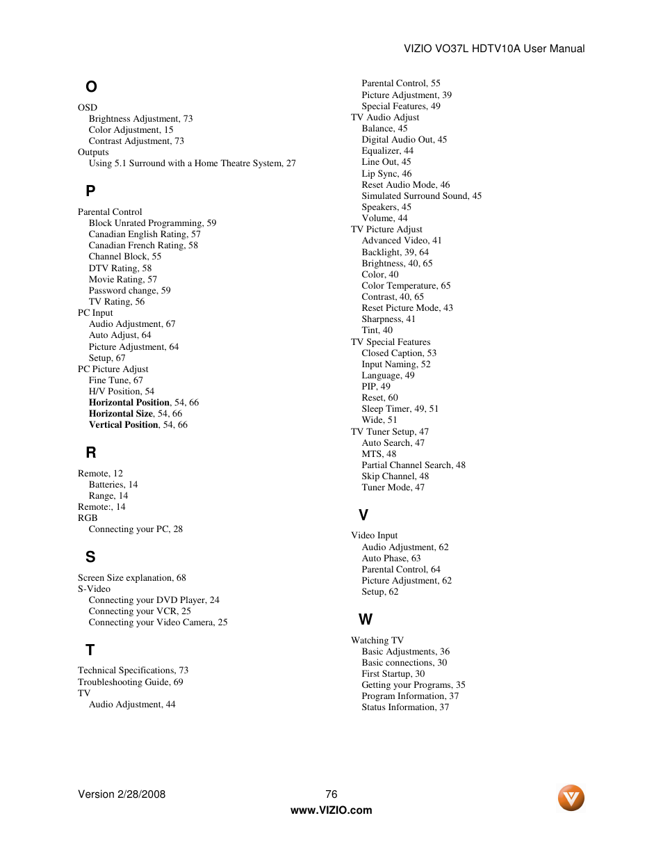 Vizio VO37L HDTV10A User Manual | Page 76 / 76