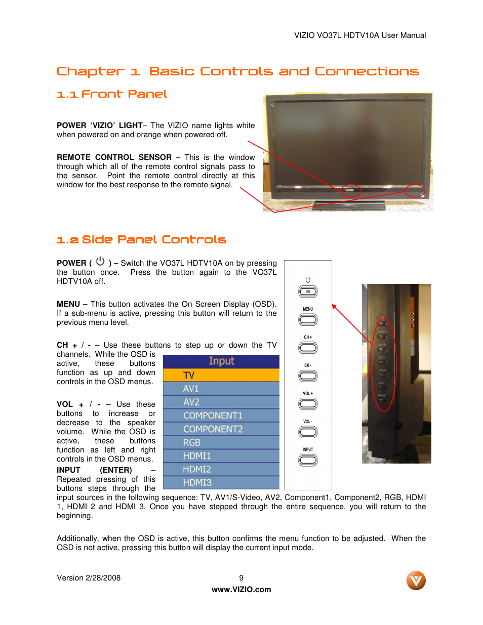 Chapter 1 | Vizio VO37L HDTV10A User Manual | Page 9 / 76