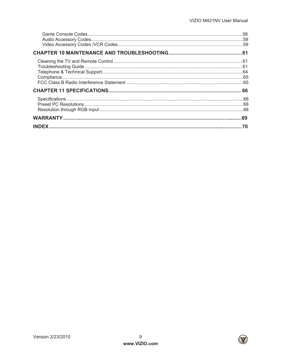 Vizio M421NV User Manual | Page 10 / 74