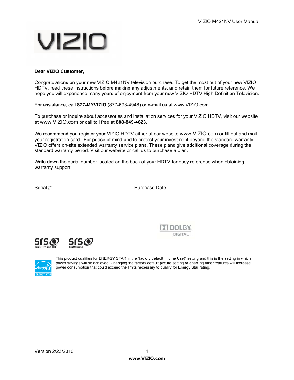 Vizio M421NV User Manual | Page 2 / 74