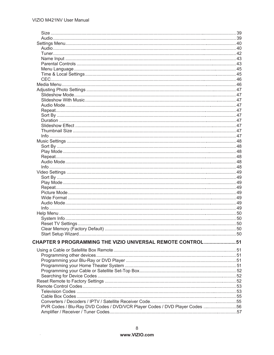 Vizio M421NV User Manual | Page 9 / 74