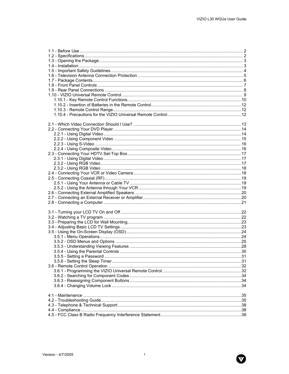 Vizio L30 WGUe User Manual | Page 2 / 46