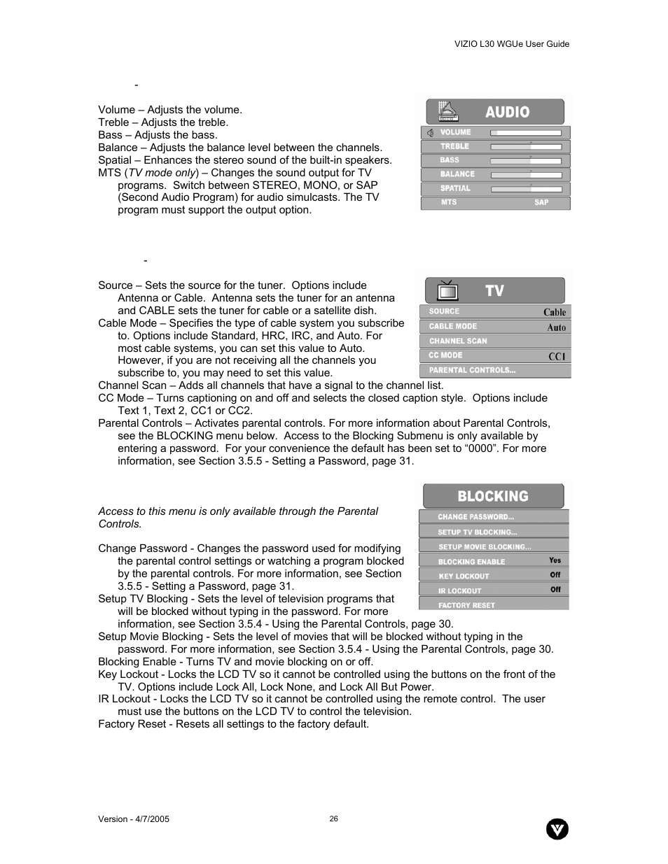 Vizio L30 WGUe User Manual | Page 27 / 46