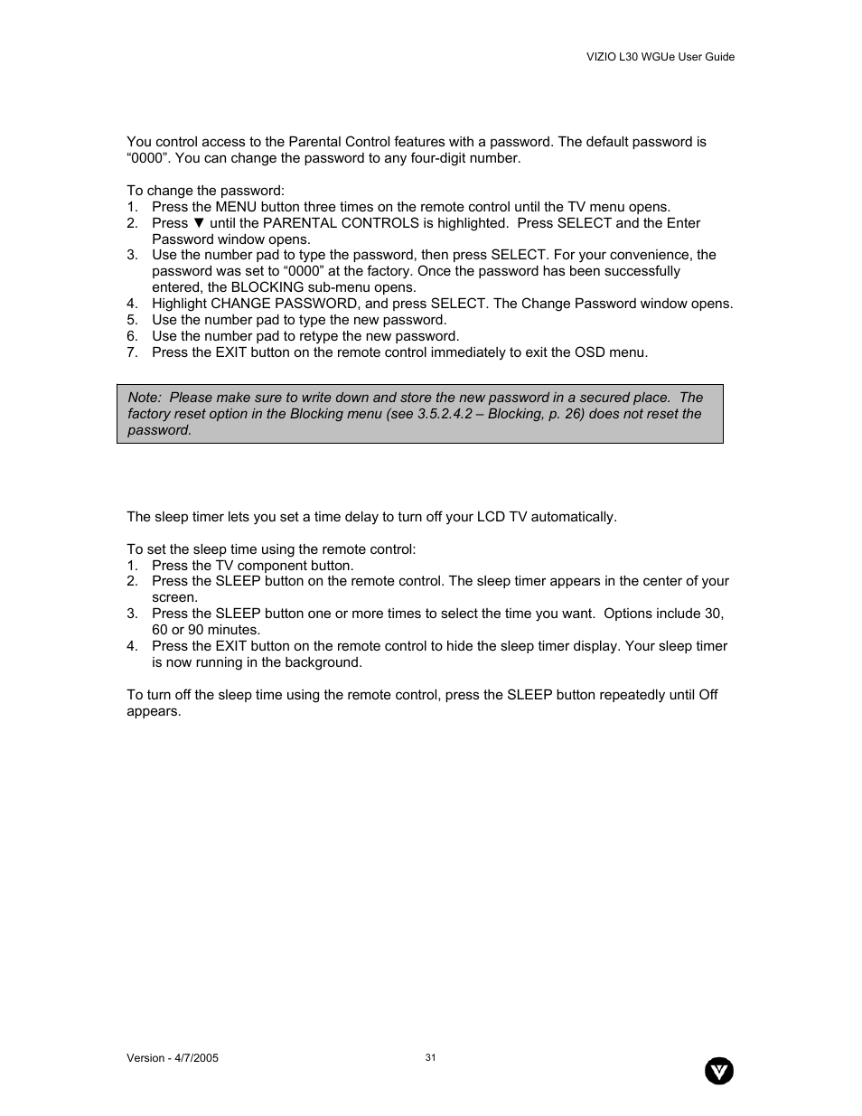 Vizio L30 WGUe User Manual | Page 32 / 46