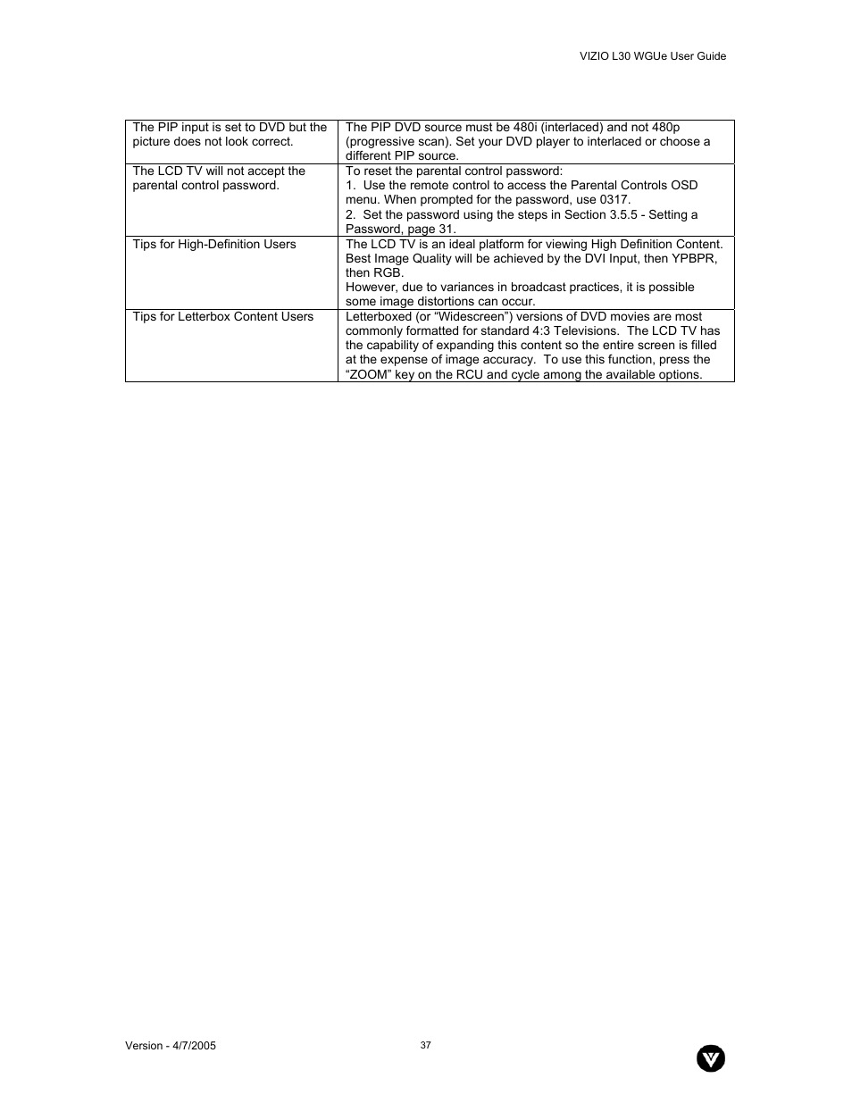 Vizio L30 WGUe User Manual | Page 38 / 46