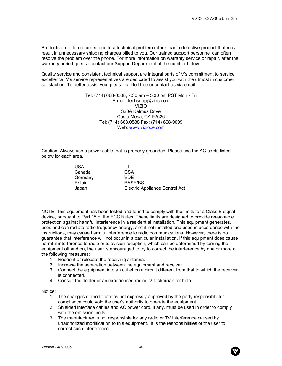 Vizio L30 WGUe User Manual | Page 39 / 46