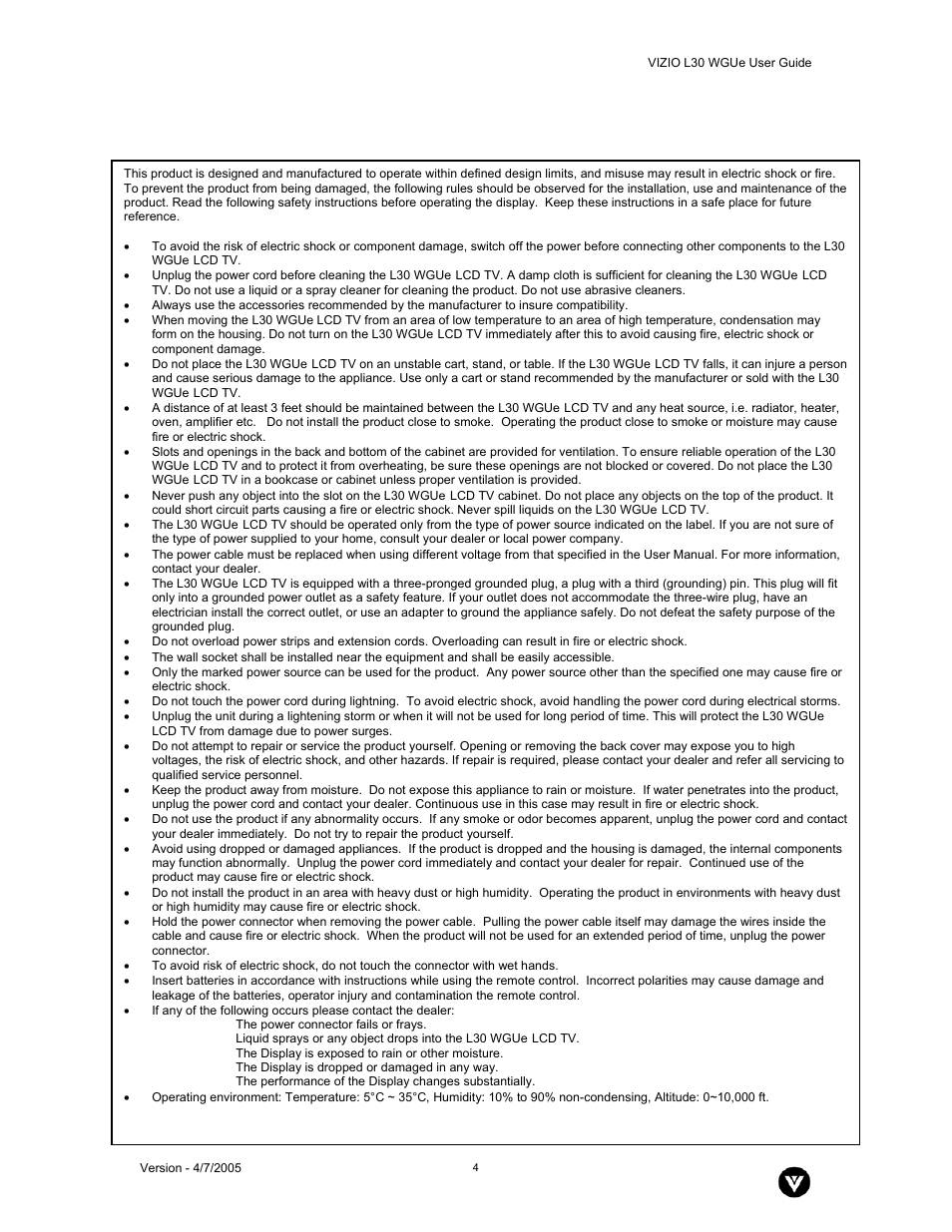 Vizio L30 WGUe User Manual | Page 5 / 46