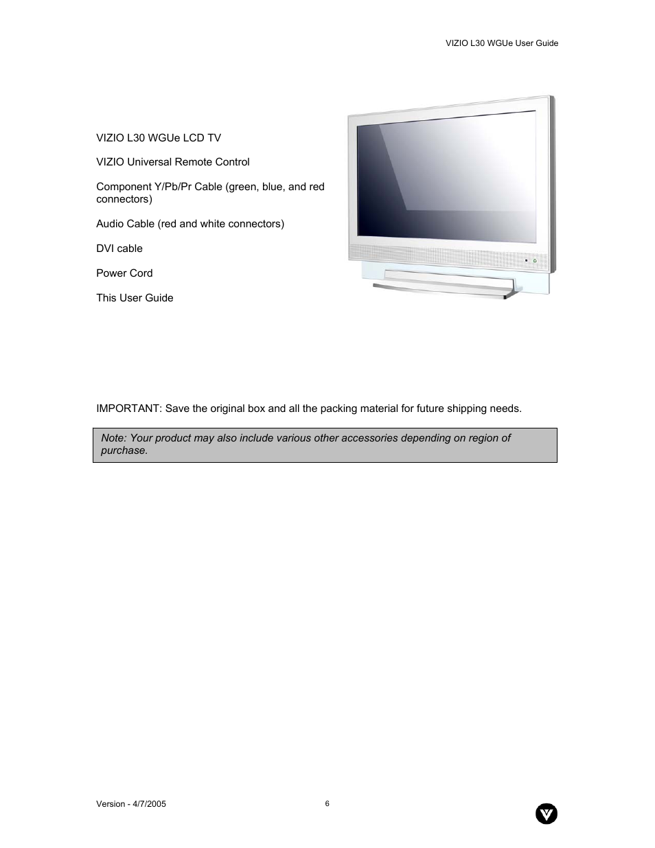 Vizio L30 WGUe User Manual | Page 7 / 46
