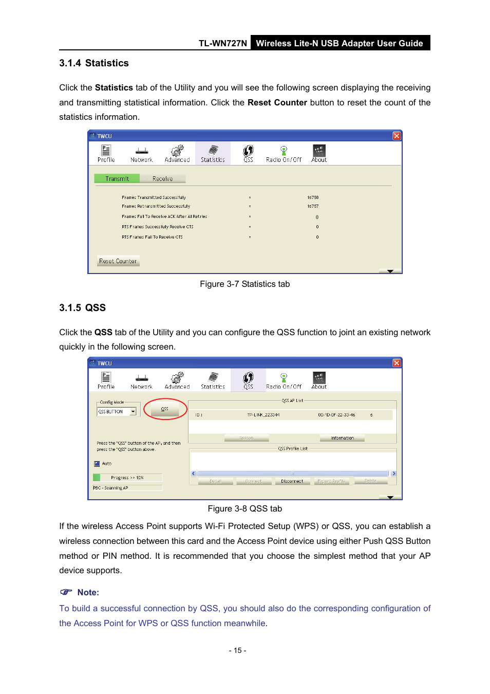 4 statistics, 5 qss, Statistics | Vizio TL-WN727N User Manual | Page 19 / 38