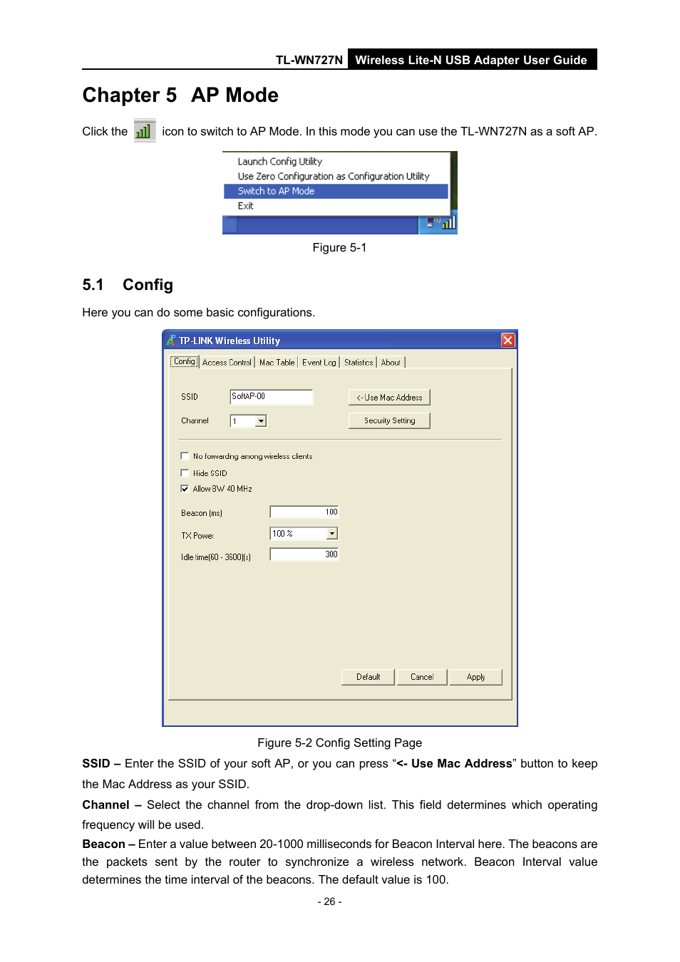 Chapter 5 ap mode, 1 config, Chapter 5 | Ap mode, Config | Vizio TL-WN727N User Manual | Page 30 / 38