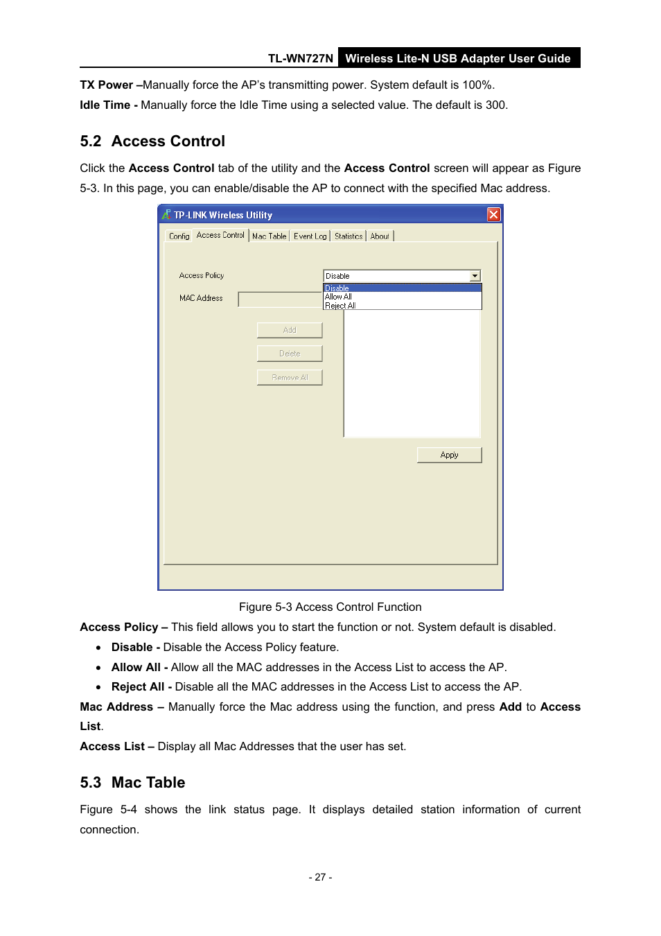 2 access control, 3 mac table, Access control | Mac table | Vizio TL-WN727N User Manual | Page 31 / 38